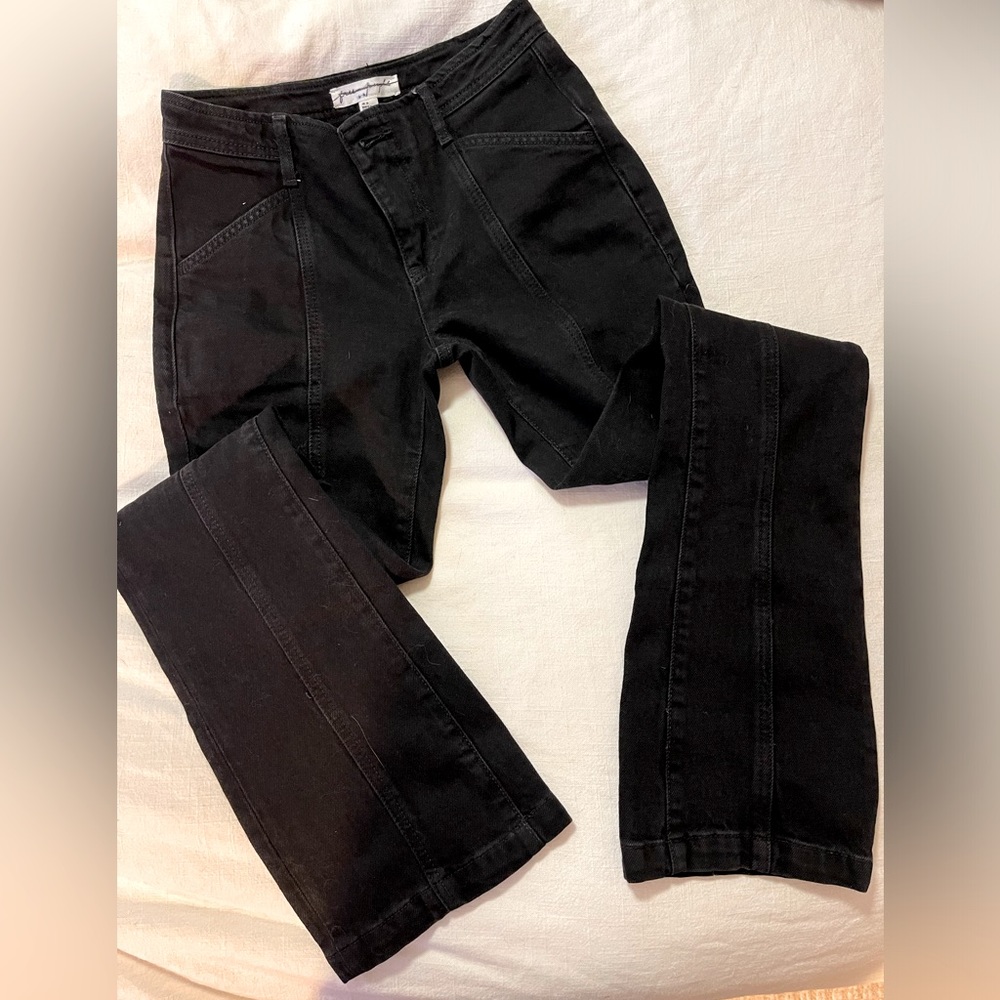 New Free People flare mid rise black stretchy jeans sz 25 or 0